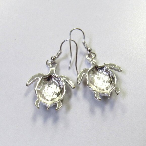 Silver Plated Multicolor Turtle Dangle Drop Pierced Earrings - Picture 3 of 5